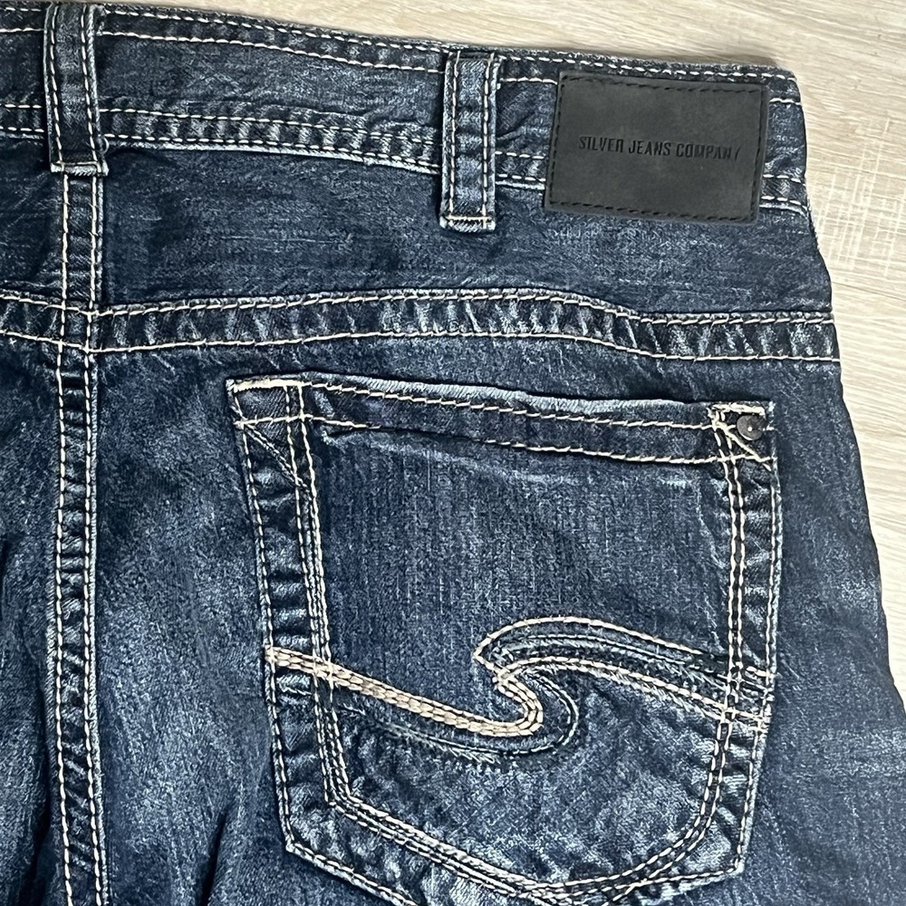Silver Gordie Relaxed Straight Stretch Jeans Mens 38x34 Blue Med Wash